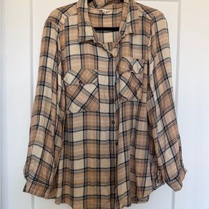 Terra & Sky Beige and Black Plaid Shirt